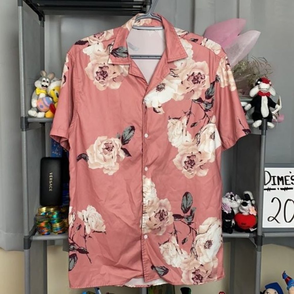 SHEIN Pink Floral Short Sleeve Shirt